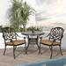 W WARMHOL 3-Piece Outdoor Patio Dining Set All-Weather Cast Aluminum Patio Furniture Set for Backyard Garden Deck with 2 Cushioned Chairs and 35.2 Round Table 2 Umbrella Hole