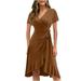 WQJNWEQ Dresses For Women Clearance Fashion Women S Casual Spring And Summer Slit V-Neck Short-Sleeved Dress