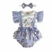 Edvintorg 0-18Months Newborn Baby Girl Clothes Set Summer Clearance Toddler Baby Girl Ruffled Cartoon Printed Romper And Headband Set Fashion Baby Outfits