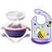 Chok Pink Baby Plates Bowls with Lids - Silicone Mini Mat - Suction Placemat Bowl with Spoon Fork for Self Feeding - Purple Baby Bib