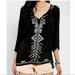Urban Outfitters Tops | Ecote C Urban Outfitters Embroidered Peasant Top, Size M | Color: Black | Size: M