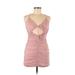 NBD Cocktail Dress - Bodycon Plunge Sleeveless: Pink Print Dresses - Women's Size Medium