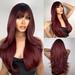 Burgundy Wigs with Bangs Wine Red Ombre Wigs for Women Long Layered Wigs with Dark Roots Synthetic Heat Resistant Wigs for Daily Party Use