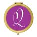 Koyal Wholesale Gold Compact Mirror Bridesmaid s Wedding Gift Plum Purple Monogram Letter Q 1-Pack