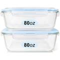 Glass Food Storage Containers Set Large Size Glass Containers with Lids BPA-free Locking lids 100% Leak Proof Glass Meal Prep Containers Freezer to Oven Safe (2 Pack of 80oz)