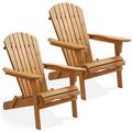 Casafield Folding Adirondack Chairs Set of Two Cedar Wood Outdoor Fire Pit Lounge Chairs for Patio Deck Lawn and Garden Seating Partially Pre-Assembled - Natural