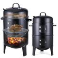 SAYFUT Vertical Charcoal BBQ Smoker 3-in-1 Round Charcoal Barbecue Grill with 2 Cooking Area and Thermometer for Outdoor Camping Picnic Backyard Cooking