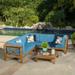 Brava Outdoor 4 Piece V-Shaped Acacia Wood Sectional Sofa and Coffee Table Set