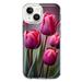 MUNDAZE Apple iPhone 14 Pink Tulip Flowers Floral Shockproof Clear Hybrid Protective Phone Case Cover