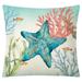 Summer Beach Pillow Cover 18x18inch Ocean Nautical Coastal Sea Turtle Octopus Outdoor Decorative Pillowcase for Patio Sofa Couch Vintage Rustic Coral Seahorse Whale teal Bedroom Home Decor