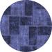 Ahgly Company Machine Washable Indoor Round Patchwork Blue Transitional Area Rugs 7 Round