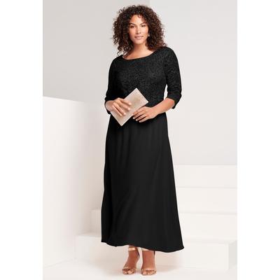 Plus Size Women's Plus Size Sparkle Lace Popover A-Line Gown with 3/4 Sleeves by Roaman's in Black (Size 44 W)