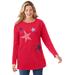 Plus Size Women's Motif Sweater by Woman Within in Vivid Red Fun Stars (Size 2X) Pullover