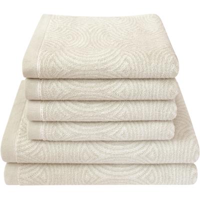 Handtuch Set DYCKHOFF "Landscape", beige (sand), 6 St., Walkfrottier, Walkfrottier, Obermaterial: 100% Baumwolle, Handtü