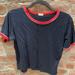 Brandy Melville Tops | Brand Melville Navy Cotton Crop Top, Size M, Red Trim | Color: Blue/Red | Size: M