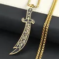 Collier en acier inoxydable arabe pour hommes chaîne avec couteau épée arabe couleur or musulman