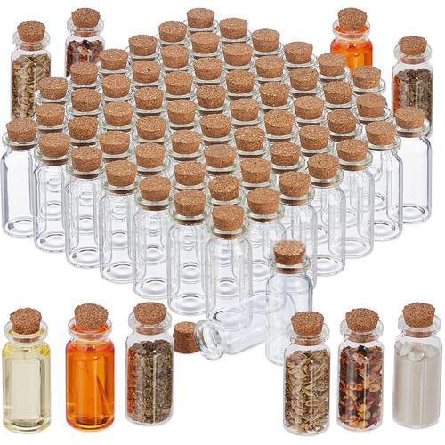 Relaxdays - Mini Glasflaschen mit Korken, 72er Set, kleine Glasfläschchen zum Befüllen, 10ml, Deko