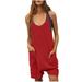 pstuiky Jumpsuits for Women Dressy Sleeveless Jumpsuits Printed Loose Casual Jumpsuits Casual Summer Overalls Cotton Linen Shorts Rompers Jumpsuits Wide Pocket Leisure Jumpsuits Red XL