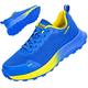 Eisrumu Trail Running Shoes Men's Hiking Shoes Cross-Country Trekking Sports Trainers Lightweight Breathable Walking Shoes Outdoor Sneakers Blue Yellow UK12