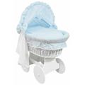 BABYMAM BABY FULL PURE COTTON BEDDING SET WITH HOOD TO FIT WICKER MOSES BASKET (Blue)