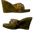 Coach Shoes | Coach “Chrissie” Suede Wedge Platform Sandal Shoe Serial Number : P546 | Color: Green | Size: 8