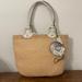 Coach Bags | Coach Bleeker Straw Leather Flower Satchel Tote | Color: Tan/White | Size: Os