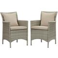 Modway Conduit Outdoor Patio Wicker Rattan Dining Armchair Set of 2 in Light Gray Beige