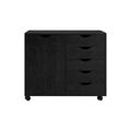 Amy 5 Drawer Chest Wood Storage Dresser Cabinet with Wheels Craft Storage Organizer Makeup Drawer Unit for Closet Bedroom Distressed Black