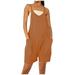 pstuiky Jumpsuits for Women Dressy Sleeveless Jumpsuits Printed Loose Casual Jumpsuits Casual Summer Overalls Cotton Linen Shorts Rompers Jumpsuits Wide Pocket Leisure Jumpsuits Brown XXXXL