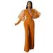 Women Jumpsuits Womens Jumpsuits Long Sleeve Mesh V Neck Casual Style Long Sleeve Rompers Wide Jumpsuits