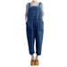 Wycnly Womens Jumpsuits Plus Size Loose Fit Cotton Linen Jumpsuits Overalls with Pocket Casual Solid Square Neck Sleeveless Maxi Summer Rompers Dark Blue xl