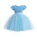 B91xZ Tulle Prom Dresses 2023 New Children s Dress Lace Wedding Skirt Princess Dress Attended The Party To Dressed for Girls Blue 3-4Years