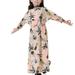 Leesechin Girls Dresses Clearance Muslim Long Dress Middle Big Long Sleeve Round Neck Lace Print Dress