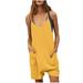 CQCYD Jumpsuits for Women Dressy Sleeveless Jumpsuits Printed Loose Casual Jumpsuits Casual Summer Overalls Cotton Linen Shorts Rompers Jumpsuits Wide Pocket Leisure Jumpsuits Yellow M #9