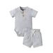 B91xZ Summer Toddler Boys Short Sleeve Solid T Shirt Rompers Tops Shorts Child Kids 2PCS Set&Outfits Baby Boy Outfits Grey Size 6-9 Months