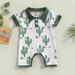 Lamuusaa Baby Boys Romper Short Sleeve Turn-down Collar Cactus Print Summer Short Jumpsuit for Casual Daily