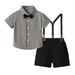 Rovga Boys 2 Piece Outfit Short Sleeve Shirt Striped Tops Suspender Shorts With Tie Child Kids Gentleman Outfits Boy Outfits