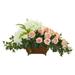 Nearly Natural Hydrangea & Rose Artificial Arrangement in Metal Planter