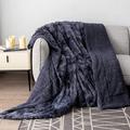 Mercer41 Botyo Luxury Sherpa Throw Blanket, Warm & Cozy Faux Fur Blanket For Couch Sofa Bed Faux Fur in Gray/Blue/Black | 90 W in | Wayfair