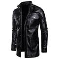 POROPL Leather Jacket Men Men Mid-length Leather Stand-collar Four-pocket Motorcycle Jacket Coats For Men 2022