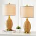 Bayou Breeze Allice 22.8 in. Bamboo Table Lamp Set w/ Dual USB Ports & Built-In Outlets Linen/Metal in White/Yellow | Wayfair