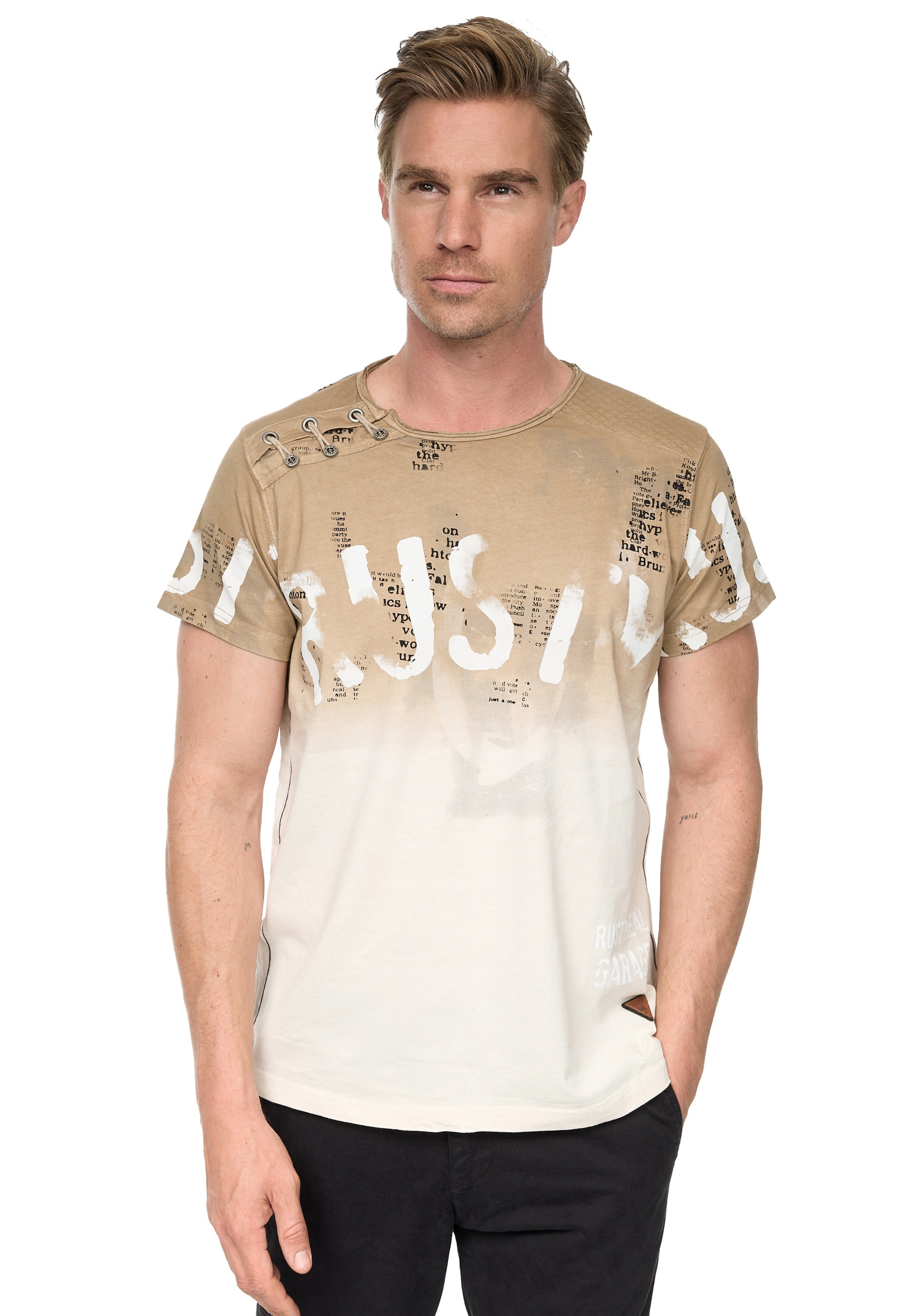 T-Shirt RUSTY NEAL, Herren, Gr. 3XL, braun (camelfarben), 100% Baumwolle, bedruckt, normal, Rundhals, Shirts, mit farblichem Übergang Image