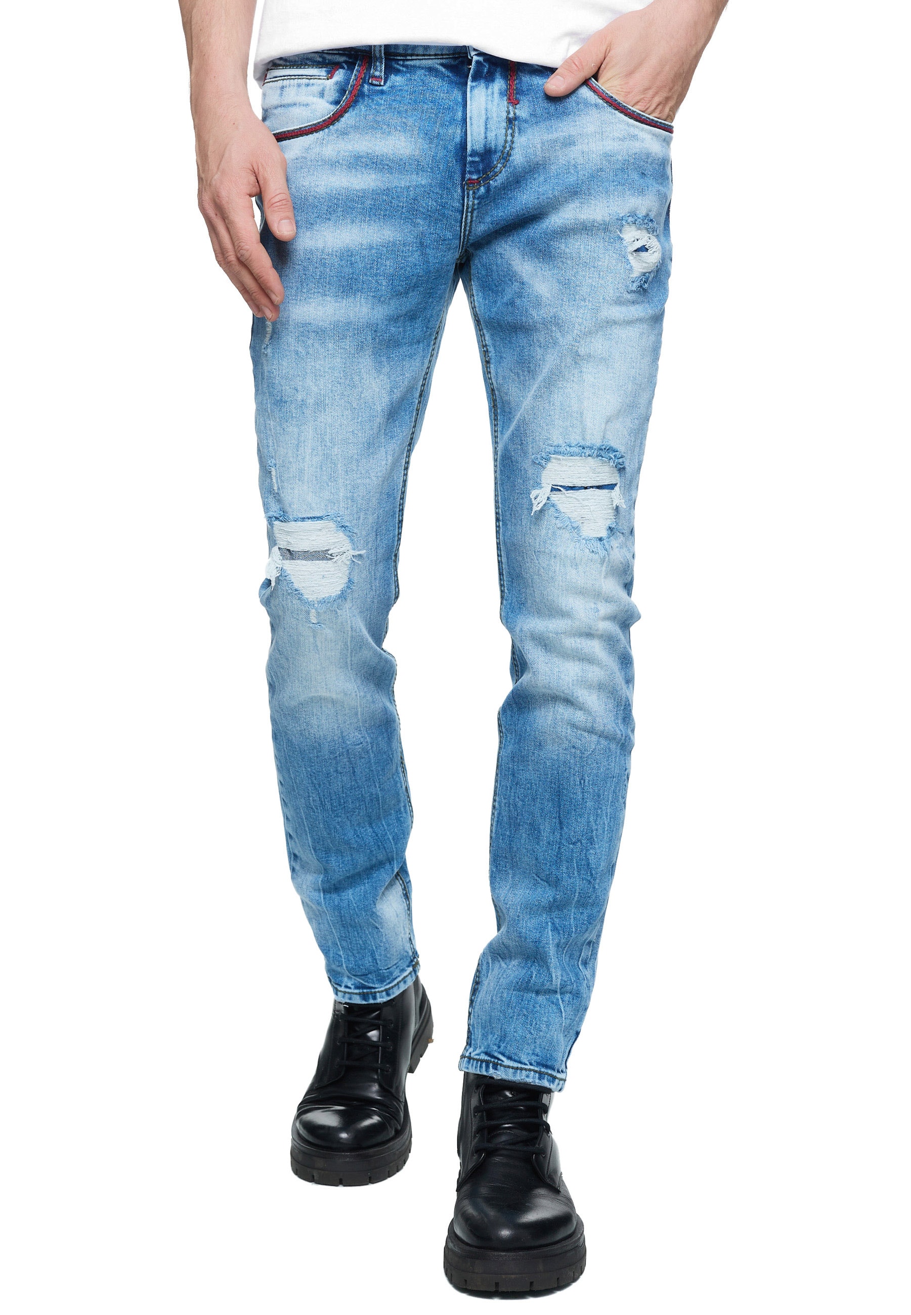 Straight-Jeans RUSTY NEAL "MINO", Herren, Gr. 30, US-Größen, blau (hellblau), 98% Baumwolle, 2% Elasthan, unifarben, lang, Jeans Straight-Jeans, in klassischem Look