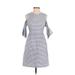 Chelsea28 Casual Dress - A-Line Crew Neck 3/4 sleeves: Blue Print Dresses - Women's Size 0