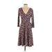 En Focus Studio Casual Dress - Fit & Flare: Purple Print Dresses - Women's Size 4 Petite