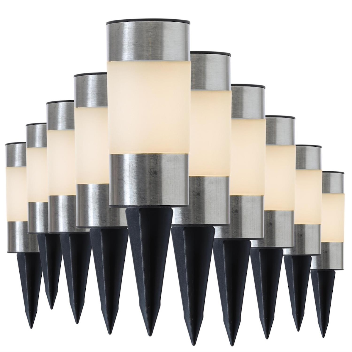 MARELIDA LED Solar Wegleuchten Erdspieß Edelstahl Solarleuchten Garten Balkon 10er Set Image