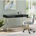 Contemporary Writing Desk with High Gloss & Gold Finish, 2 Storage Drawers, Metal Leg Base