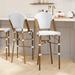 Emma + Oliver Set of Two Indoor/Outdoor 30 High Stacking French Bistro Bar Stool with White and Gray Patterned Seat and Back and Bamboo Finished Metal Frame