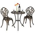 3PCS Bistro Set Cast Aluminum Outdoor Table Chairs Set with Shelf Patio Furniture Set for Garden Front Porch Pool Antique Bronze