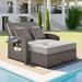 Churanty Outdoor Sunbed for Two Person Patio Chaise Double Lounger with Cup Tray Adjustable Backrest And Seat For Beach Backyard Gray Cushions